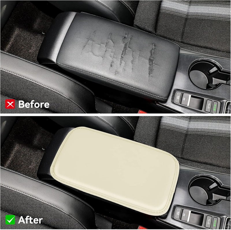 amiss Auto Center Console Pad, PU Leather Car Armrest Seat Box Cover Protector, Universal Waterproof Non Slip Soft Center Console Armrest Pad for Most Vehicle, SUV, Truck, Car (Beige) - Image 2