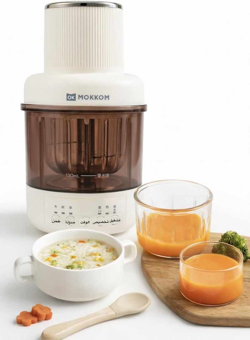 MOKKOM Baby Food Processor, Multifunctional Steamer and Mixing Machine, with Borosilicate Glass Bowl, 304 Stainless Steel Blade, Touch Control Panel, 6 Functions, 350ml - Image 1