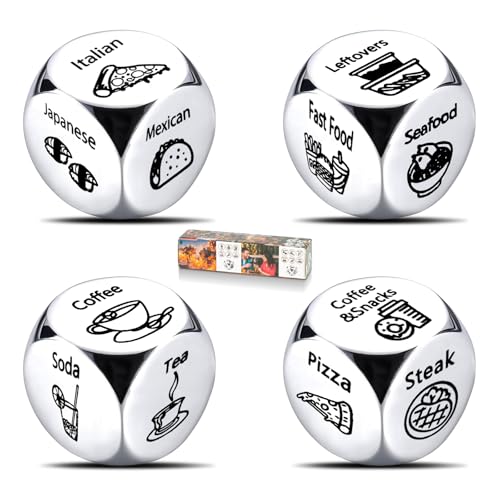 Ponpon 4Pcs Food Decision Dice Metal Food Dice Game for Couples Girlfriend Boyfriend Wife Husband on Anniversary Valentines Day Birthday Date Night - Image 1