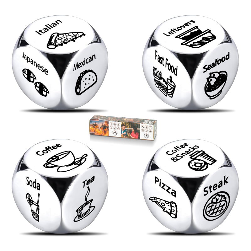 Ponpon 4Pcs Food Decision Dice Metal Food Dice Game for Couples Girlfriend Boyfriend Wife Husband on Anniversary Valentines Day Birthday Date Night - Image 3
