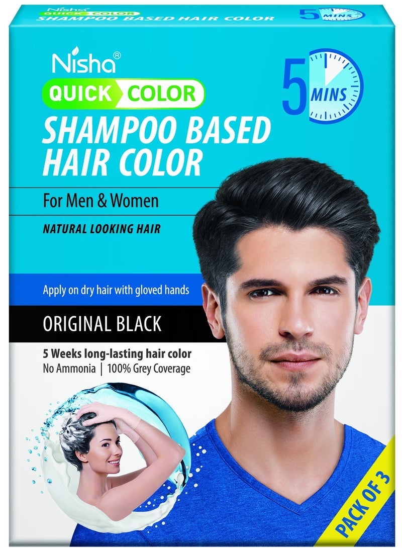 Nisha Shampoo Hair Color Dye, 100% Grey Coverage, 60ml, Original Black - Image 1