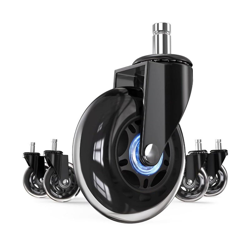 EliteMart EliteMart 3Inch Universal Fit Single Caster Wheels 5Year Warranty Replaceable Rollerblade Type Steel PU Rubber Safe for All Floors Stem Size 1122 mm Set of 5  - Image 1