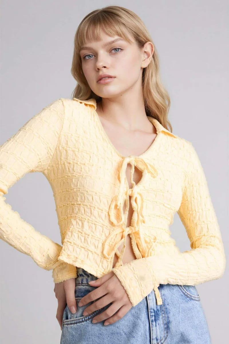 DeFacto Slim Fit Shirt Collar Long Sleeve Blouse