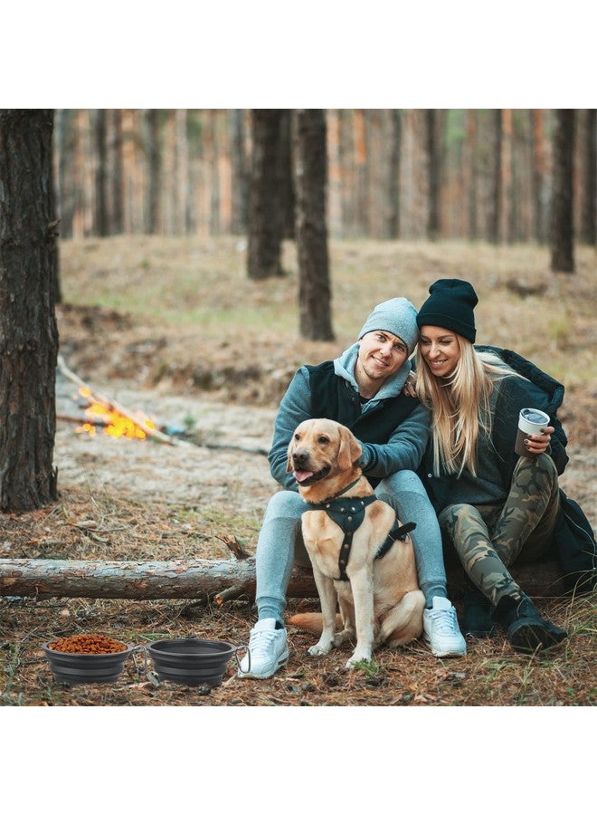 وعاء طعام قابل للطي للكلاب والقطط والكلاب، عبوة من 2 وعاء طعام قابل للطي للكلاب والقطط، وعاء طعام محمول للحيوانات الأليفة للمشي أو وقوف السيارات أو السفر مع 2 حلقة تثبيت (كبير، أسود + أسود) - Image 2