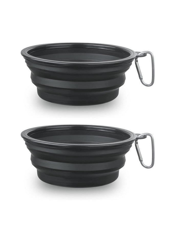 وعاء طعام قابل للطي للكلاب والقطط والكلاب، عبوة من 2 وعاء طعام قابل للطي للكلاب والقطط، وعاء طعام محمول للحيوانات الأليفة للمشي أو وقوف السيارات أو السفر مع 2 حلقة تثبيت (كبير، أسود + أسود) - Image 1