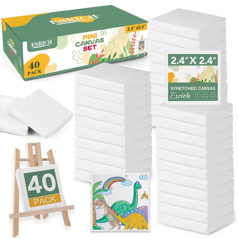 ESRICH ESRICH Mini Canvas 40Pack 24x24inch 25Profile Art Primed Mini Canvases for Painting Tiny Painting Canvas for Kids and Art Supplies 