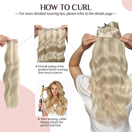 MAXITA Clip in Hair Extensions Real Human Hair, Remy Human Hair Clip in Extensions for Women, Natural Human Hair, 14inch 120g 7Pcs, Balayage Ash Blonde Highlighted Platinum Blonde - Image 4