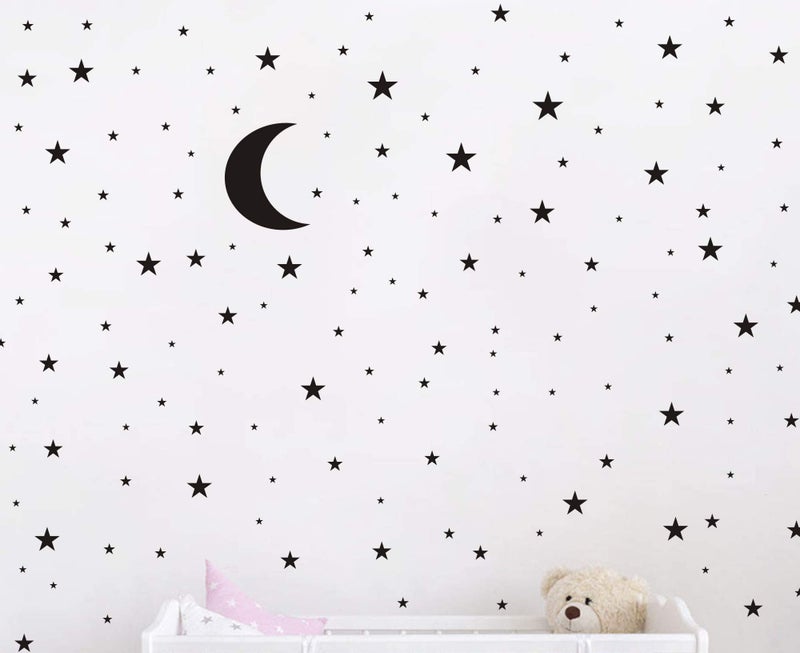 Moon and Stars Wall Decal Vinyl Sticker for Kids Boy Girls Baby Room Decoration Good Night Nursery Wall Decor Home House Bedroom Design YMX16 Black