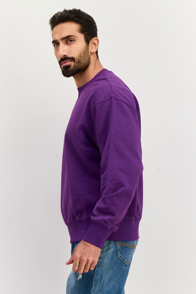 ESPRIT Men Ribbed Neck Plain Long Sleeves Sweatshirt, Purple - Image 4