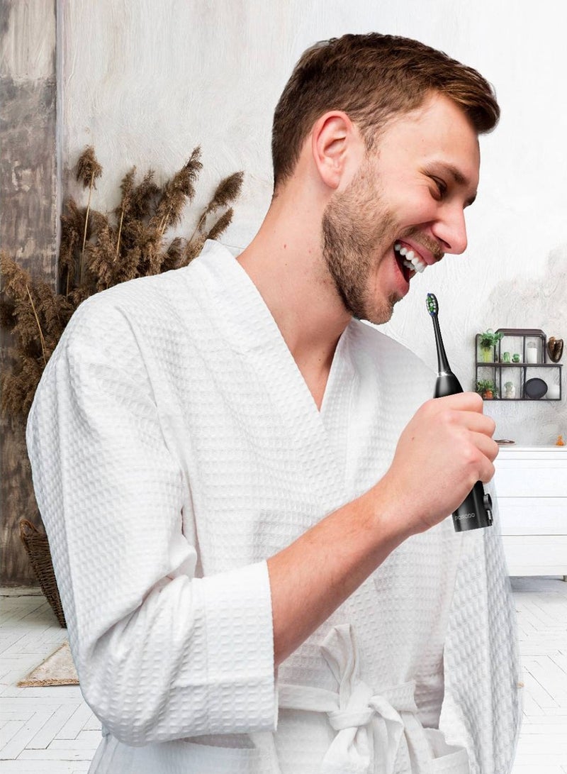 بورودو فرشاة أسنان كهربائية وخيط تنظيف مائي من بورودو مع خزان مياه سعة 100 مل، عمر بطارية 1000 مللي أمبير/ساعة، مقاومة للماء بتصنيف IPX7، تردد اهتزاز 37800 ضربة/دقيقة، ضغط تنظيف مائي 73~86 رطل/بوصة مربعة، شحن من النوع C، رأسان بديلان للفرشاة - أسود - Image 3