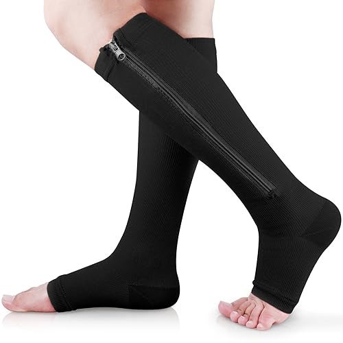 Ailaka Medical Zipper Compression Socks 1520 mmHg Knee High Open Toe Compression Socks for Men Women Support Socks for Varicose Veins Edema - Image 2