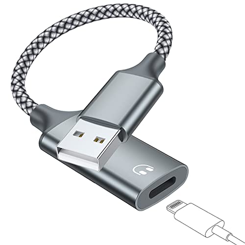 LecLooc USB A to Lightning Audio Adapter Cable USB 3.0 Male to Lightning Female HiFi Audio Headphones Converter Fit with USB A MacBook Computer PC Support Volume Control Mic Nylon Braided (Grey) - Image 1