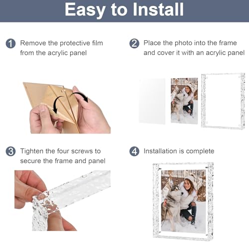 MFoffice 8x10 Picture Frame - Crystal Clear Acrylic Floating Photo Frame for 8x10, 8x8, 6x8 Photos, Horizontal or Vertical Tabletop Display, Transparent, 1Pack - Image 3