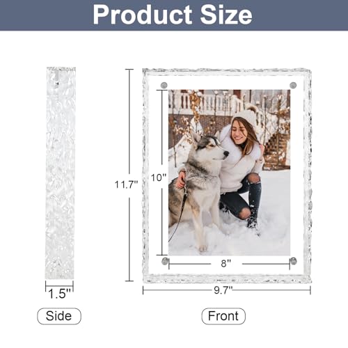 MFoffice 8x10 Picture Frame - Crystal Clear Acrylic Floating Photo Frame for 8x10, 8x8, 6x8 Photos, Horizontal or Vertical Tabletop Display, Transparent, 1Pack - Image 2