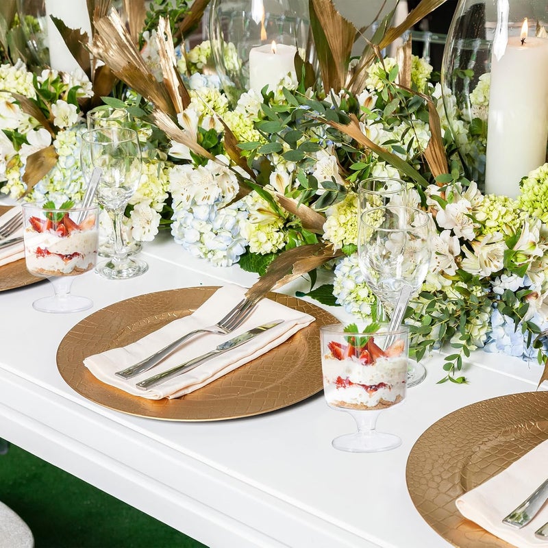 Whaline 200Pcs 5oz Dessert Cups with Spoons 50 Mini Square Goblet Parfait Cups 50 Clear Appetizer Cups 100 Plastic Spoons Small Dessert Shooter Cups for Pudding Ice Cream Cake Party Events Supply - Image 5