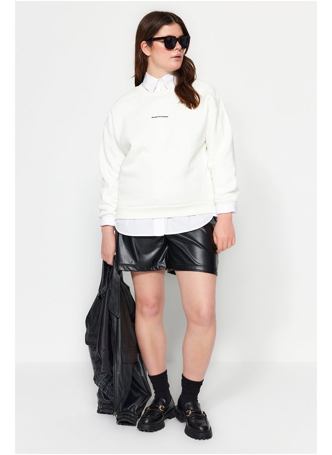 trendyol - Thick Ecru, Fleece Inside, Embroidery Detailed Knitted Sweatshirt TBBAW24AO00022. - Image 1