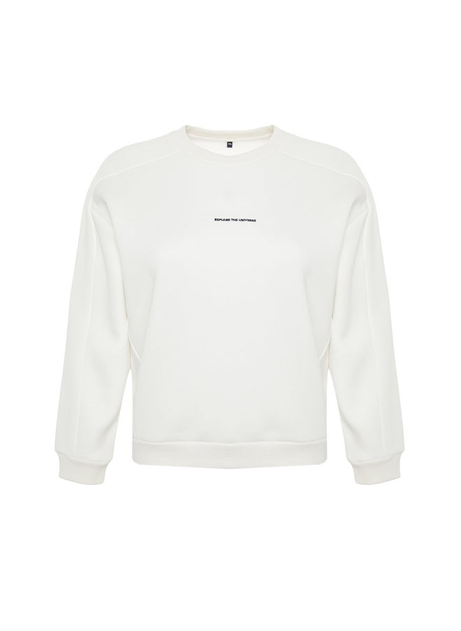 trendyol - Thick Ecru, Fleece Inside, Embroidery Detailed Knitted Sweatshirt TBBAW24AO00022. - Image 1