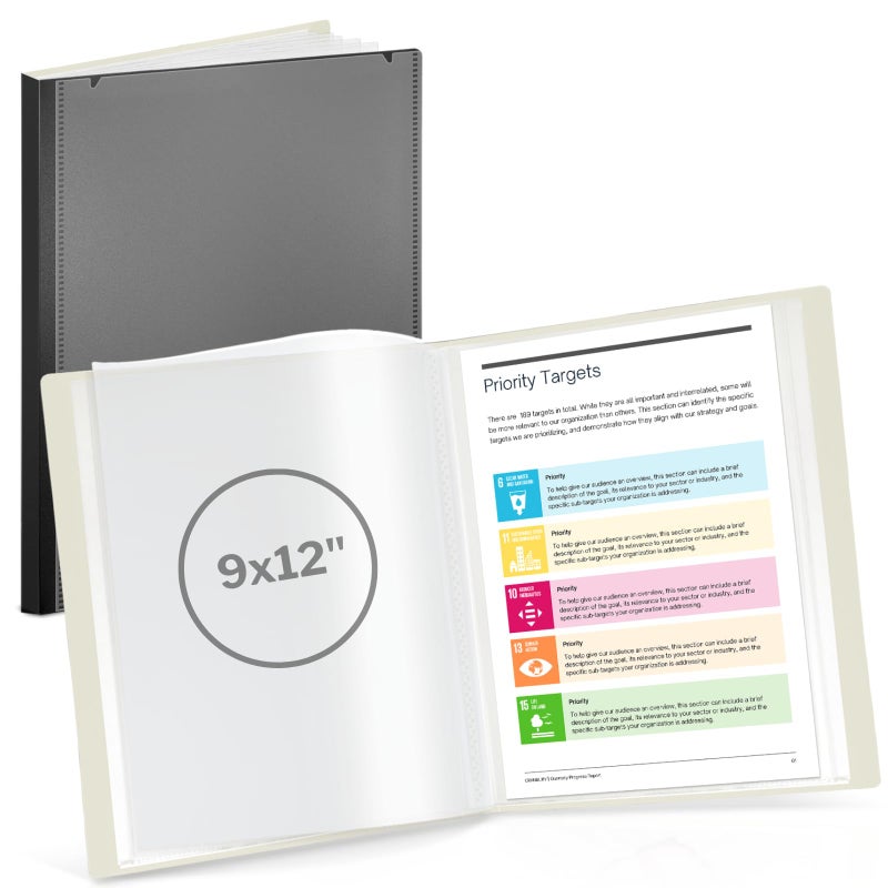 Cranbury CRANBURY 9x12 Presentation Book Black 24Pocket Folder with Clear Plastic Sleeves Displays 48 Pages of 9 x 12 or A4 Documents Certificates Kids Art Keepsakes AcidFree Portfolio Binder