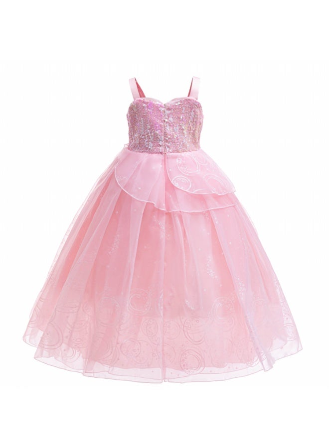 SISGL زي غليندا الشريرة للفتيات زي ساحرة النساء فستان الأميرة الجنية الوردية فستان تنكر غليندا مع ملحقات الشبك الوردية المتلألئة - Image 5