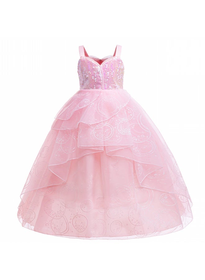 SISGL زي غليندا الشريرة للفتيات زي ساحرة النساء فستان الأميرة الجنية الوردية فستان تنكر غليندا مع ملحقات الشبك الوردية المتلألئة - Image 3