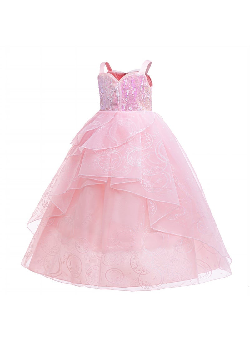 SISGL زي غليندا الشريرة للفتيات زي ساحرة النساء فستان الأميرة الجنية الوردية فستان تنكر غليندا مع ملحقات الشبك الوردية المتلألئة - Image 4