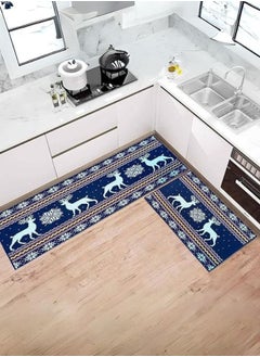 Lukadah Lukadah Kitchen Rugs and Mats Washable 2 Piece Set - Non-Skid Soft Absorbent Kitchen Mats Set for Floor, Comfort Runner Rug Carpets for Kitchen Floor (Reindeer Artwork)  - Image 1