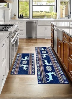 Lukadah Lukadah Kitchen Rugs and Mats Washable 2 Piece Set - Non-Skid Soft Absorbent Kitchen Mats Set for Floor, Comfort Runner Rug Carpets for Kitchen Floor (Reindeer Artwork)  - Image 5
