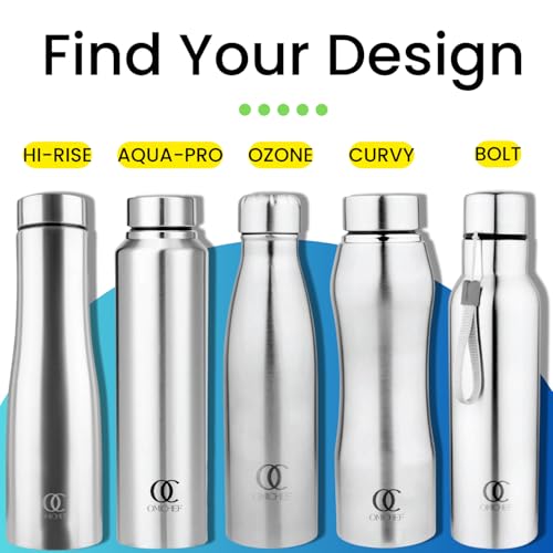 Omichef Curvy Stainless Steel Fridge Water Bottle | Best For Home/Office/School/Gym | BPA Free | Leak Proof | Capacity 1000 ML (Pack of 2) - Image 4