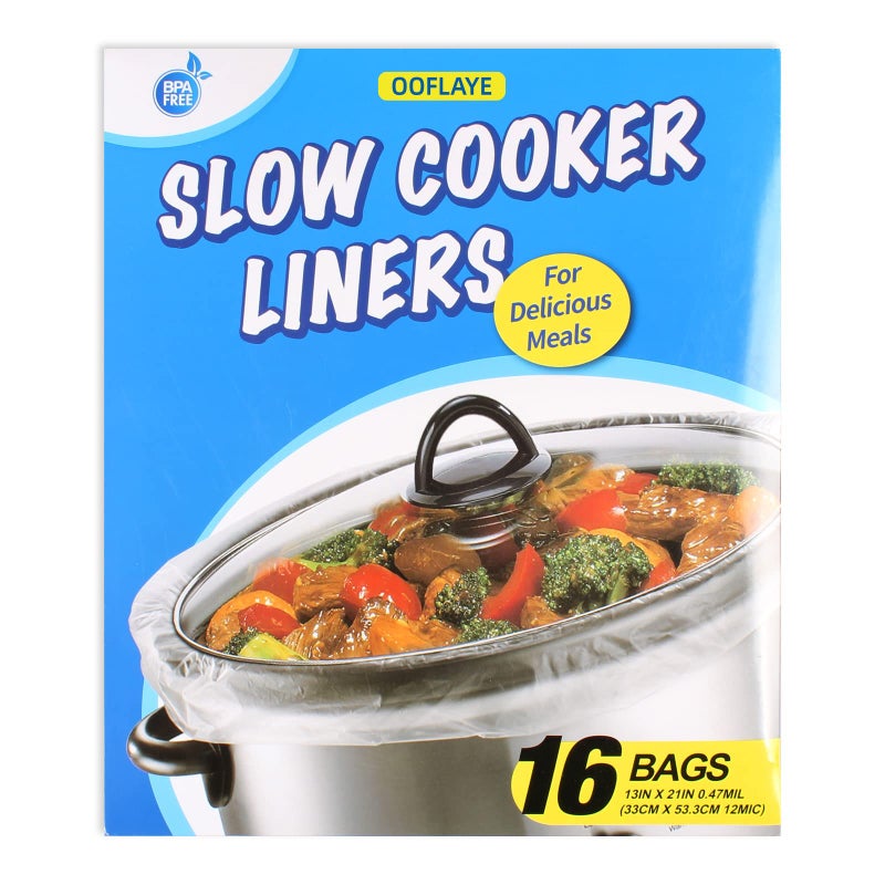 16 Bags Slow Cooker Liners Disposable Multi Use Cooking BagsLarge Size Fit 3QT to 8QT Plastic Bags for Slow Cooker Pans Aluminum Cooking Trays BPA Free13 x 21 Inches 3 quarts 16