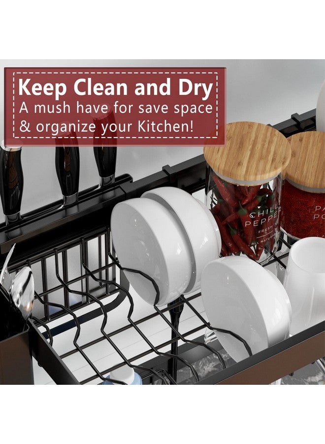 VNKZI Over Sink Dish Drainer Drying Rack, 2 Tier Stainless Steel Storage Adjustable Length (25.98'' to 36.61'') Kitchen Rack, Multifunctional Expandable Counter Organizer Shelf, Space Saver Dish Rack - Image 5