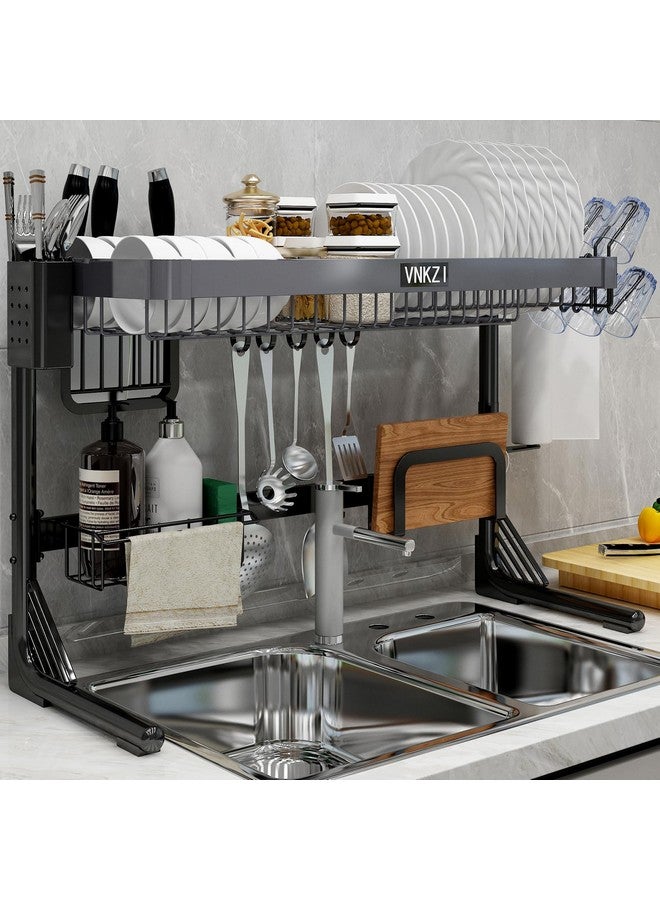 VNKZI Over Sink Dish Drainer Drying Rack, 2 Tier Stainless Steel Storage Adjustable Length (25.98'' to 36.61'') Kitchen Rack, Multifunctional Expandable Counter Organizer Shelf, Space Saver Dish Rack - Image 1