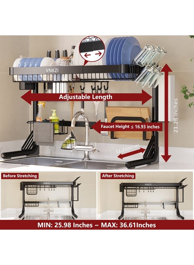 VNKZI Over Sink Dish Drainer Drying Rack, 2 Tier Stainless Steel Storage Adjustable Length (25.98'' to 36.61'') Kitchen Rack, Multifunctional Expandable Counter Organizer Shelf, Space Saver Dish Rack - Image 2