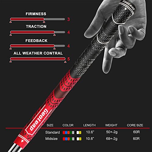 Geoleap Golf Grips Set of 13- Cord Rubber Compound Material, Hybrid Golf Club Grips, All Weather Performance. (Red, Midsize) - Image 5