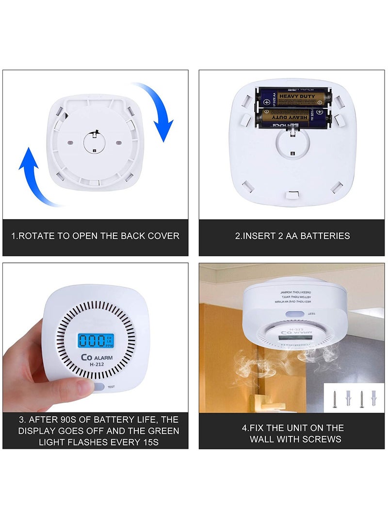 KASTWAVE Carbon Monoxide Detectors, CO Alarm Detector Monitor Battery Operated with Digital Display and Sound Warning for House Kitchen Restaurant Office - Image 5