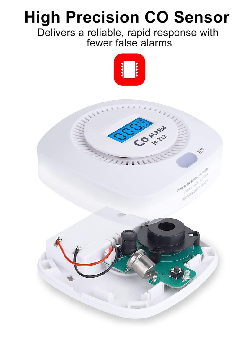 KASTWAVE Carbon Monoxide Detectors, CO Alarm Detector Monitor Battery Operated with Digital Display and Sound Warning for House Kitchen Restaurant Office - Image 2