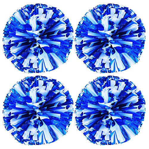 Hlonon 4 Pack Cheerleader Pom Poms Sports Dance Cheer Plastic Pom Poms Cheerleading for Sports Team Spirit Cheering(Blue White,50g) - Image 1