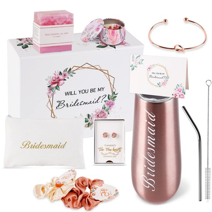 BRIDESMAID PROPOSAL GIFTS BOX SETS FROM BRIDEWILL YOU BE MY BRIDESMAID6 OZ BRIDE TRIBE STAINLESS STEEL CHAMPAGNE GLASSES BACHELORETTE PARTY SPA GIFTS BRIDAL SHOWERS