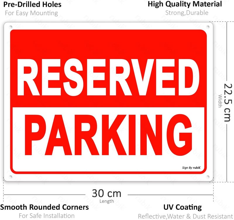 Rubik Acrylic Reserved Parking Sign 30x22.5cm, A4 Size Large Reflective UV Protected Weather Resistant Plastic Sign - White/Red (1) - Image 3