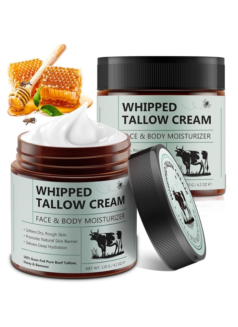 HUALIJIA - Beef Tallow for Skin 2PCS Tallow and Honey Balm Beef Tallow for Face Organic Grass Fed Whipped Beef Tallow with Honey Beeswax Deeply Moisturizing for Face Body Unscented Fast Absorption 42 Oz - Image 1