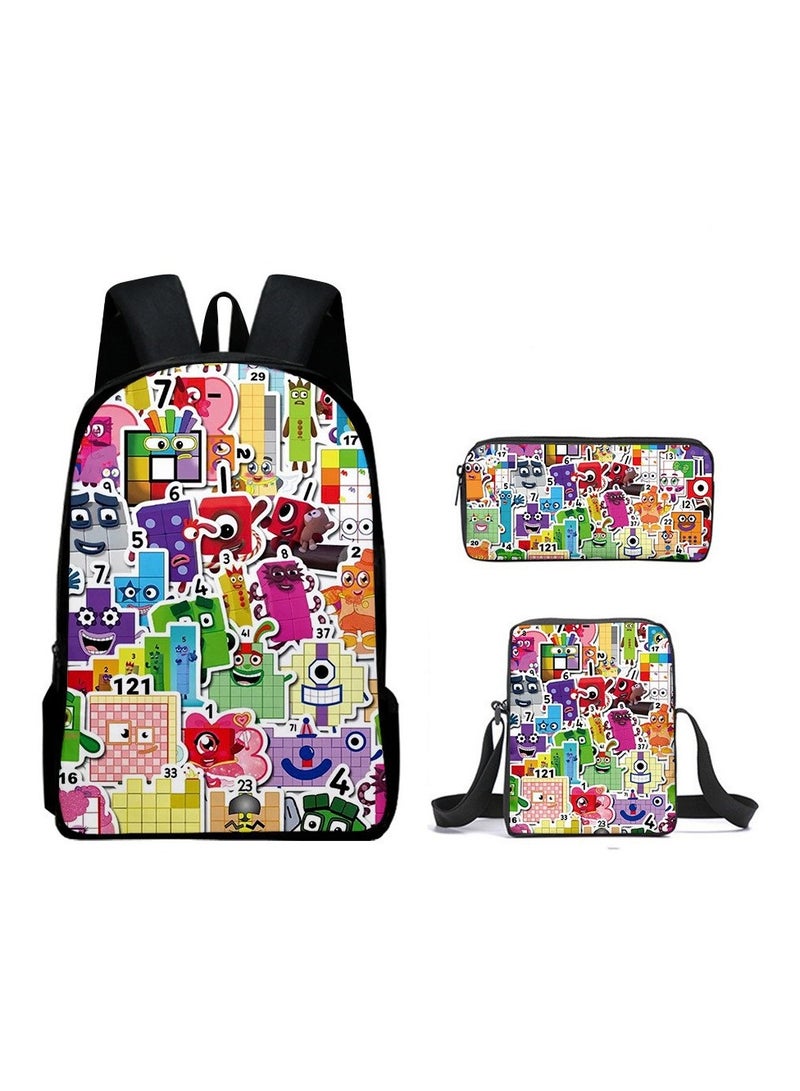 Student large capacity backpack cartoon backpack shoulder bag shoulder bag pencil case three piece set - Image 1