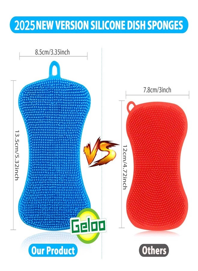 Geloo فرشاة غسل الصحون من جيلو. إسفنجة سيليكون، فرشاة تنظيف مزدوجة الجوانب للأطباق، أدوات المطبخ والإكسسوارات (3 عبوات) - Image 2