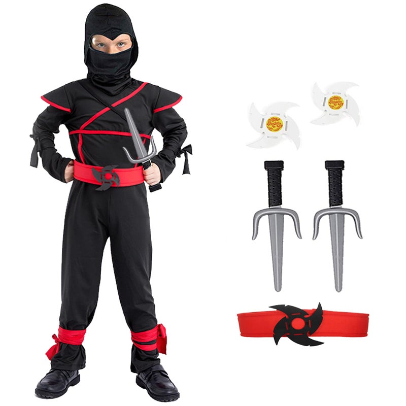 SATKULL Kids Ninja Costume,Ninja Costumes for Boys 4-6 Deluxe Costume Set With Ninja Foam Accessories Toys for Kids Ninja Dress up for Boys Kung Fu Outfit Halloween Ideas Gift. - Image 1
