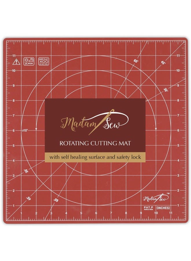 Madam Sew Self Healing Cutting Mat, 12x12 Rotating Cutting Mat for Quilting, Sewing and Crafts Features 360 Degree Rotation, Lockable Non-Slip Base and Accurate Grid and Bias Lines for Precise Cuts - Image 1