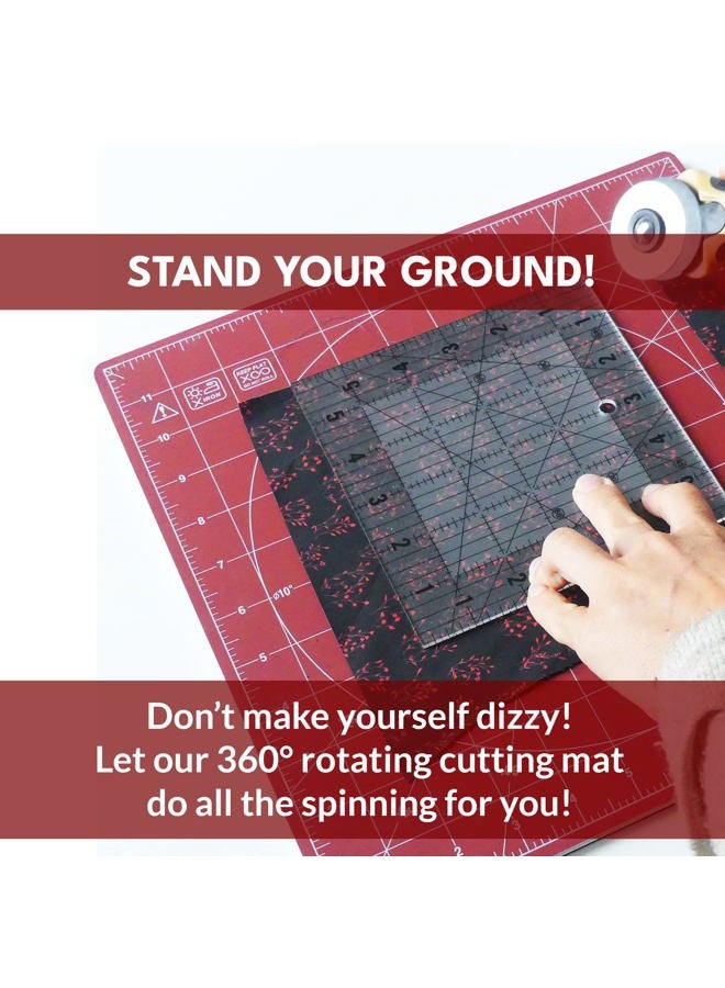 Madam Sew Self Healing Cutting Mat, 12x12 Rotating Cutting Mat for Quilting, Sewing and Crafts Features 360 Degree Rotation, Lockable Non-Slip Base and Accurate Grid and Bias Lines for Precise Cuts - Image 2