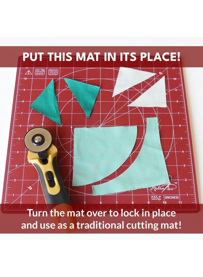 Madam Sew Self Healing Cutting Mat, 12x12 Rotating Cutting Mat for Quilting, Sewing and Crafts Features 360 Degree Rotation, Lockable Non-Slip Base and Accurate Grid and Bias Lines for Precise Cuts - Image 3