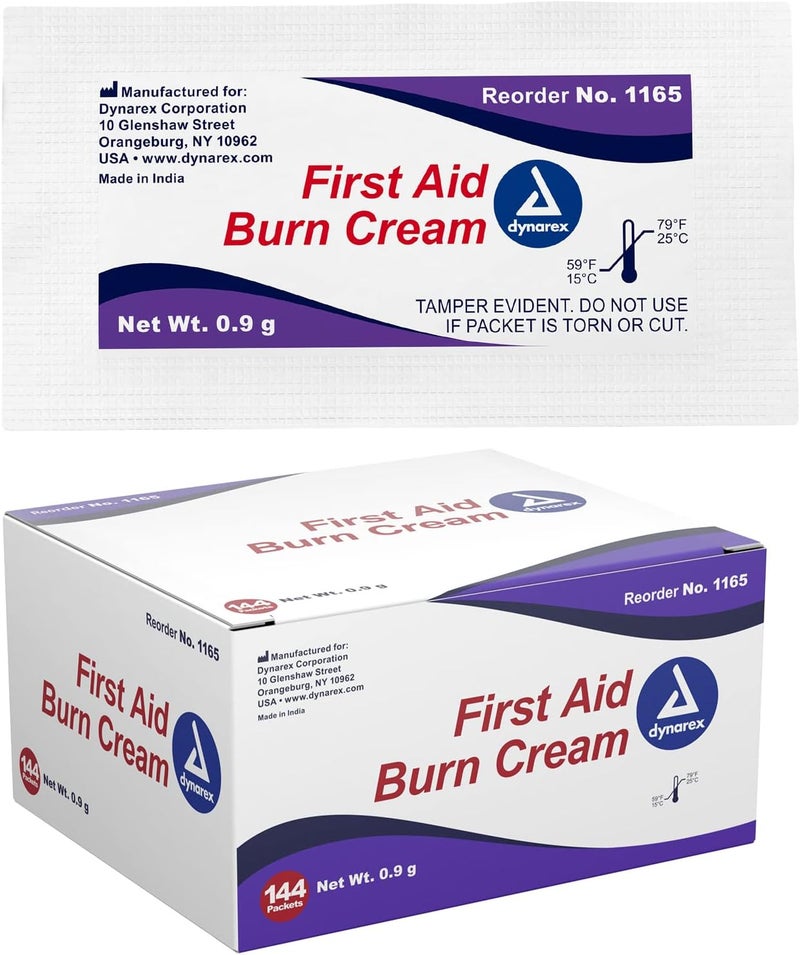 Dynarex First Aid Burn Cream Burn Ointment For Minor Cuts Wounds Burns Single Dose WaterBased Formula with Benzalkonium Chloride For Medical Home Care 09g Packets Box of 144 - Image 1