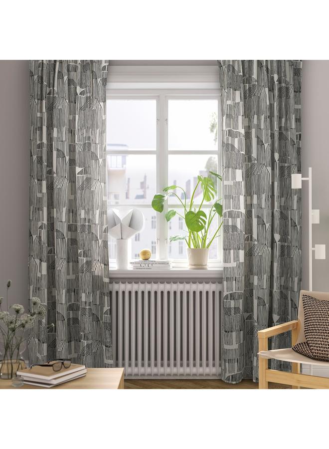 erorex Curtains, 1 Pair, White/Black/With Heading Tape, 145X300 Cm - Image 2