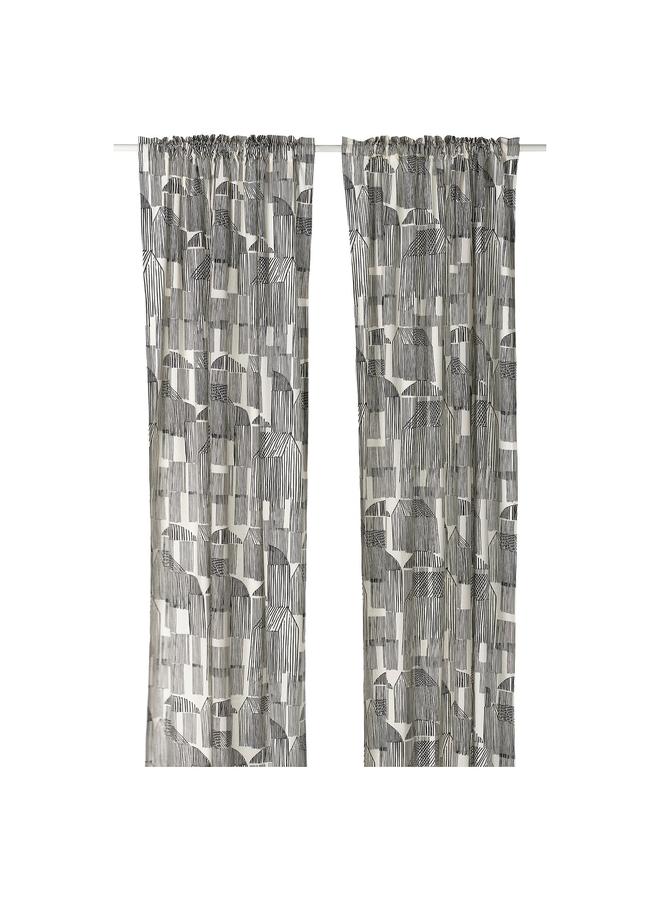 erorex Curtains, 1 Pair, White/Black/With Heading Tape, 145X300 Cm - Image 1