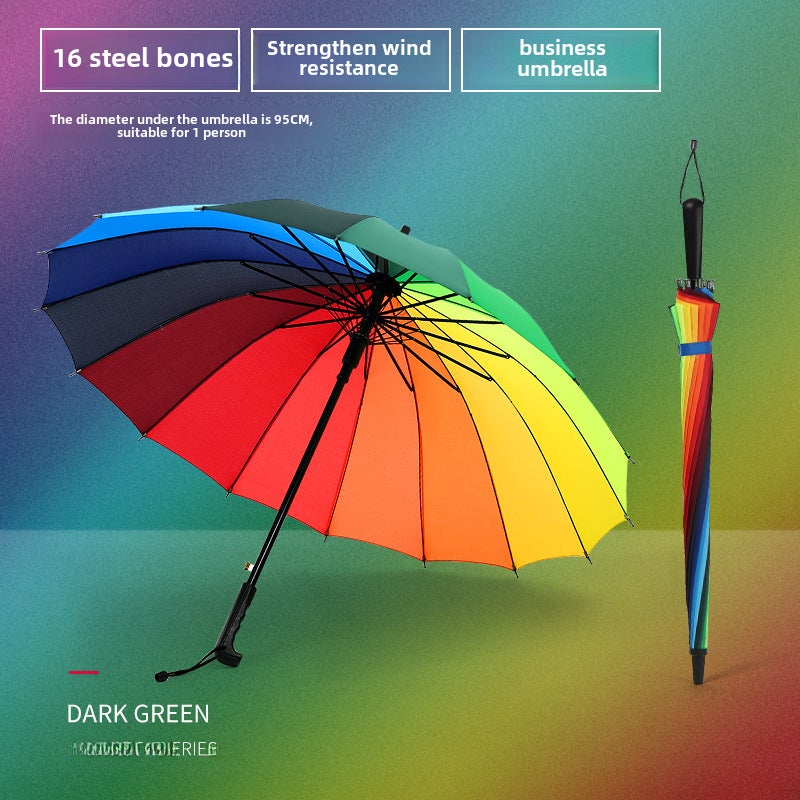 16-Rib Strong Windproof Rainbow Umbrella rainbow color