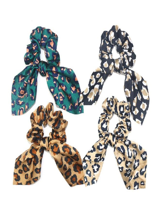 Teppylony 4 Pcs Leopard Rabbit Ear Silk Satin Scrunchie Bow Hair Ring Strong Elastic Ponytail Woman Exquisite Fashion Hair Accessory - Image 1